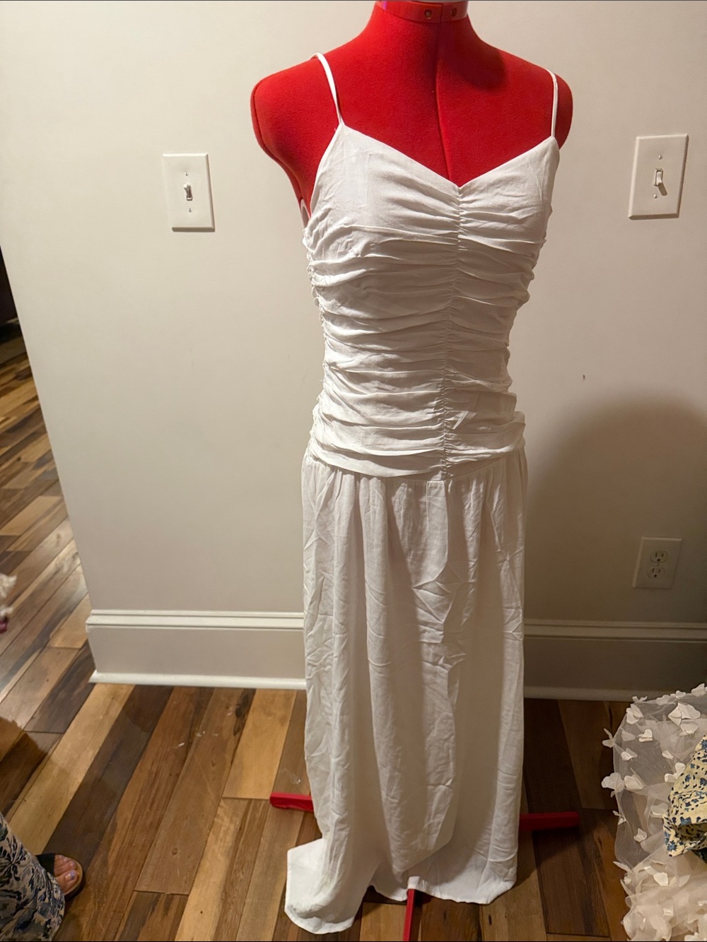 O.P.T White Ruched Spaghetti-Strap Maxi Dress